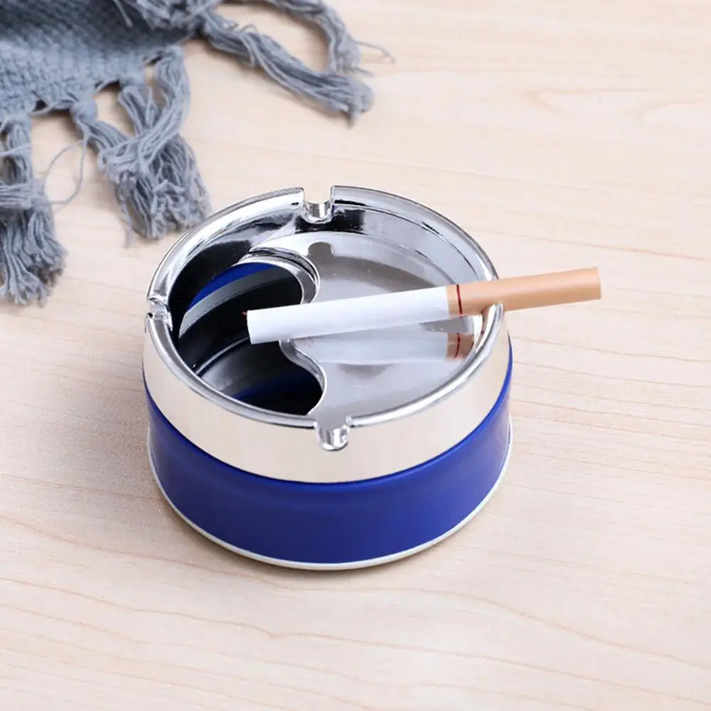 Desktop Ash Tray Stainless Steel Windproof Ashtray for Home Office Outdoor Round Groove Design Ash Holder Container for Hotel