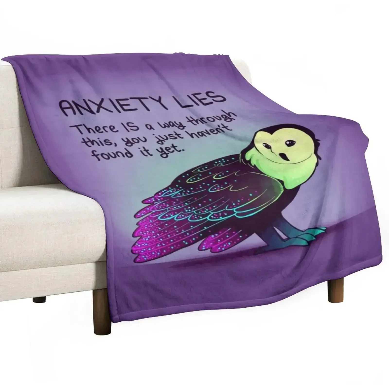 ANXIETY LIES Sparkle Neon Owl Throw Blanket blankets and throws Comforter Luxury Designer Loose Blankets