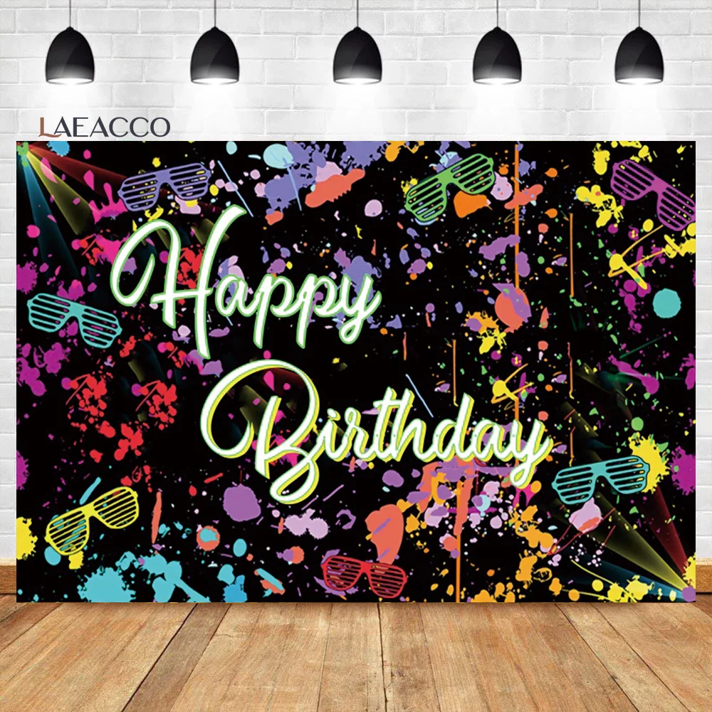 Laeacco Colorful Graffiti Neno Glow in The Dark Birthday Party Backdrop Splash Paint Portrait Customized Photography Background