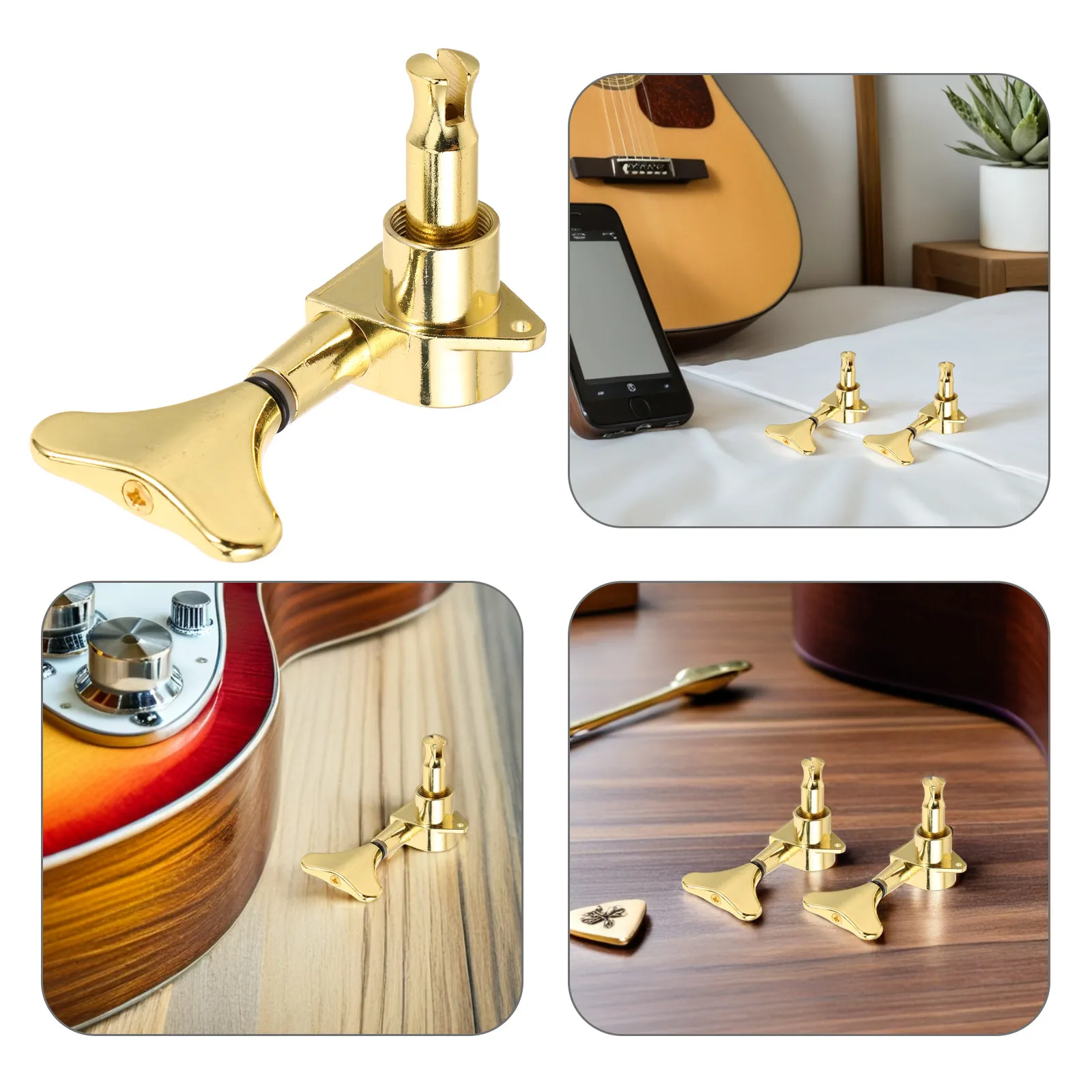

4Pcs Bass String Tuning Pegs Minimalist Gold Closed Structure Alloy Material Replacement Tuning Keys for Bass Guitar Stable