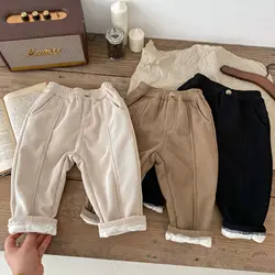 Children's Plush Casual Pants Winter Children's Clothing Girls' Corduroy Pants Boys' Solid Color Pants Fashionable and Popular