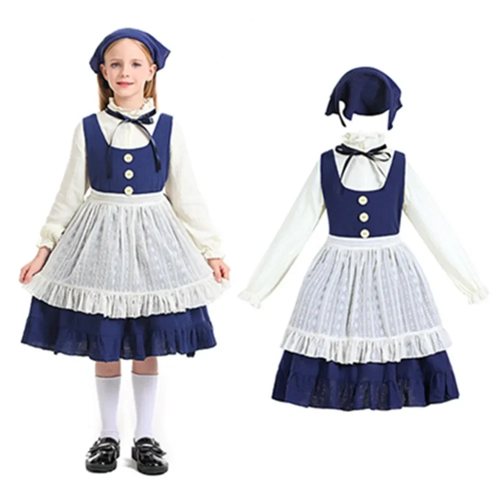 Children Oktoberfest Costume Kids Selling Matches for Girl Pastoral Farm Maid Costume Halloween Cosplay Stage Show Dress