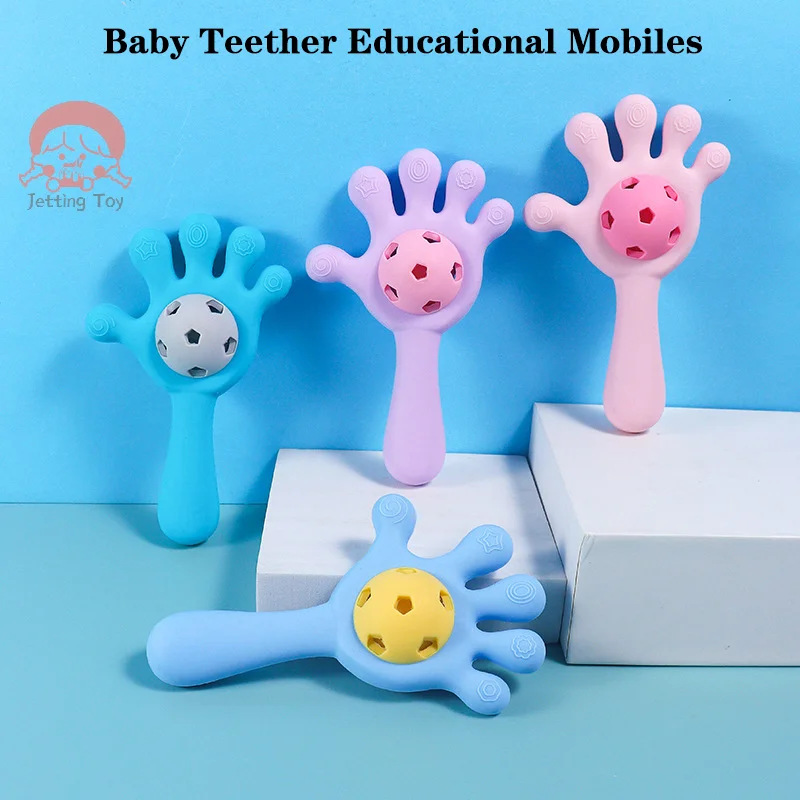 

Baby Non-toxic Silicone Finger Teether Multi-chew Point Teether Rocking Handle Baby Rattle Teething Toy