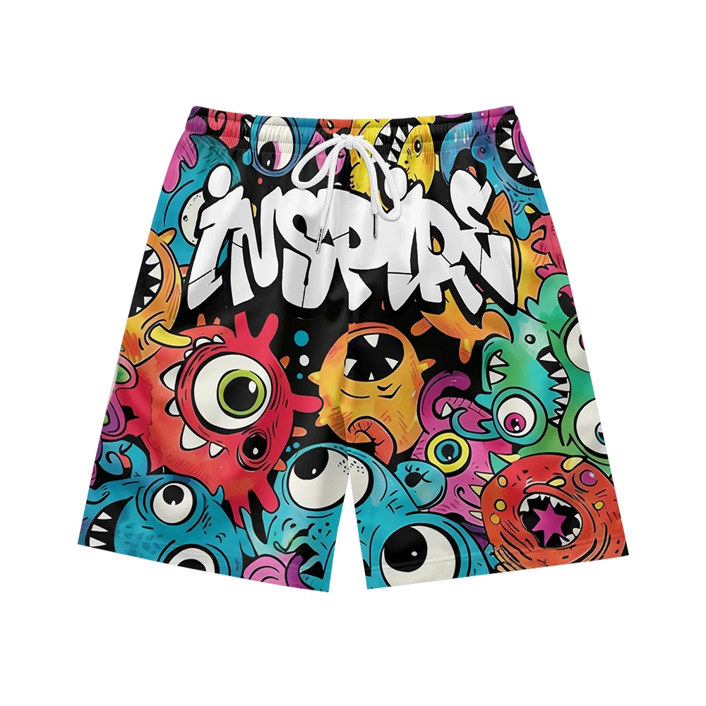 

100% Polyester All Over Printing Custom Men's Shorts Summer Men Anime Shorts pantalones casuales Monster print