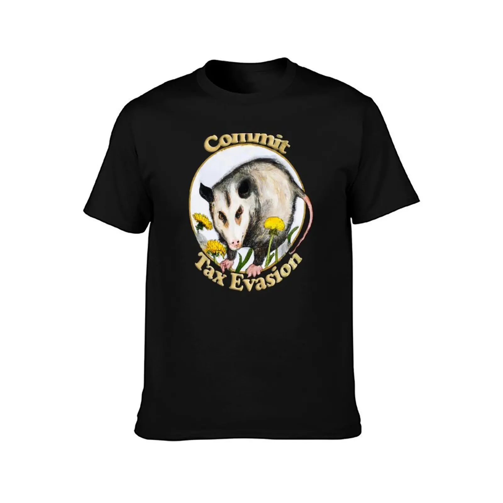 Tax Evasion Opossum Among Dandelions Watercolor Commit Tax Evasion T-Shirt Stretch Fabric Comfort T-Shirt