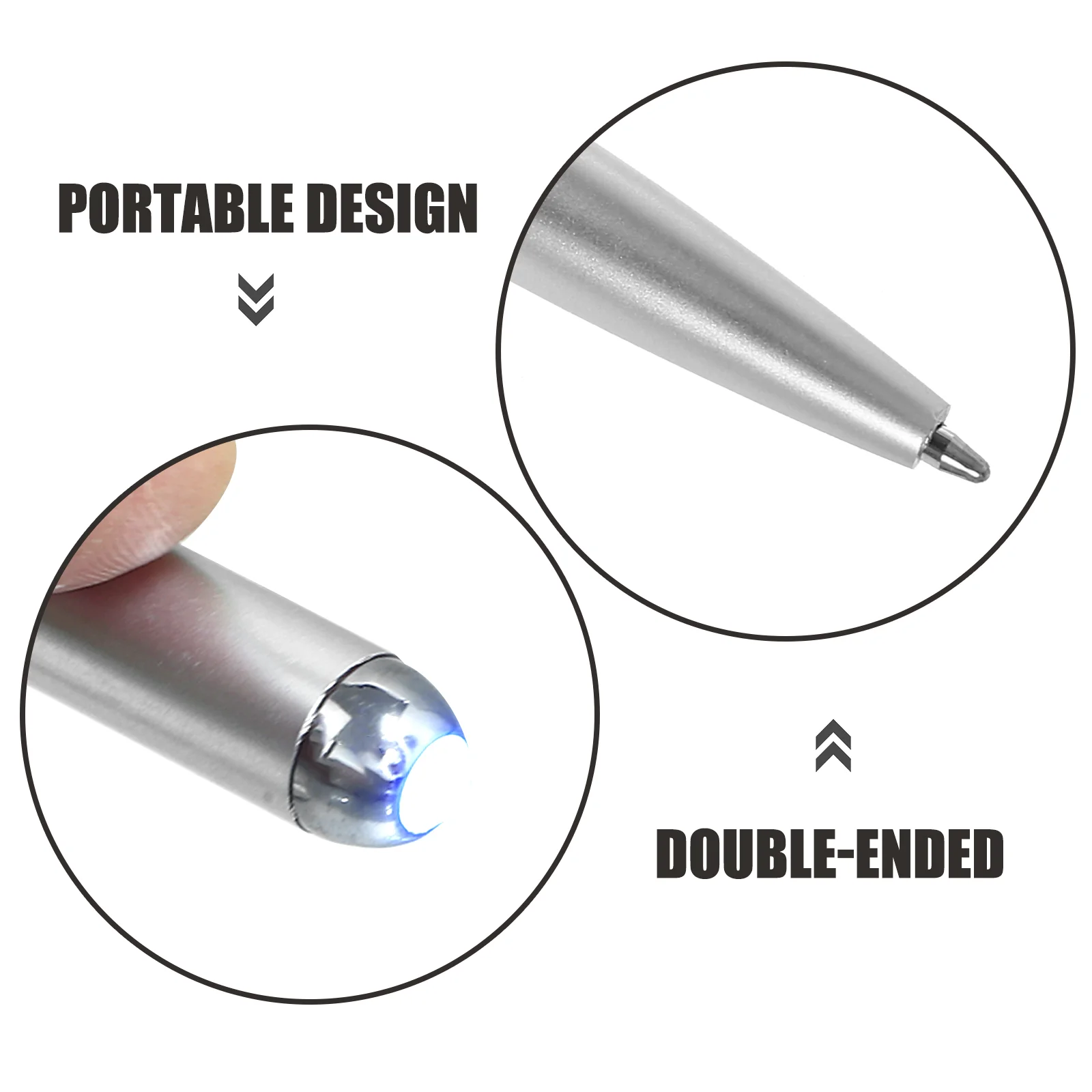 3-teiliger unsichtbarer Tintenstift, Kugelschreiber, leichtes UV-Werkzeug, Bargelderkennung, Erkennung, tragbar, insgesamt, Silber