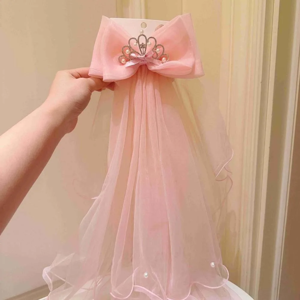 

Fashion White Veil Hair Clip Mesh Bow Girls Head Gauze Rhinestone Beads Bridal Tulle Hair Accessories