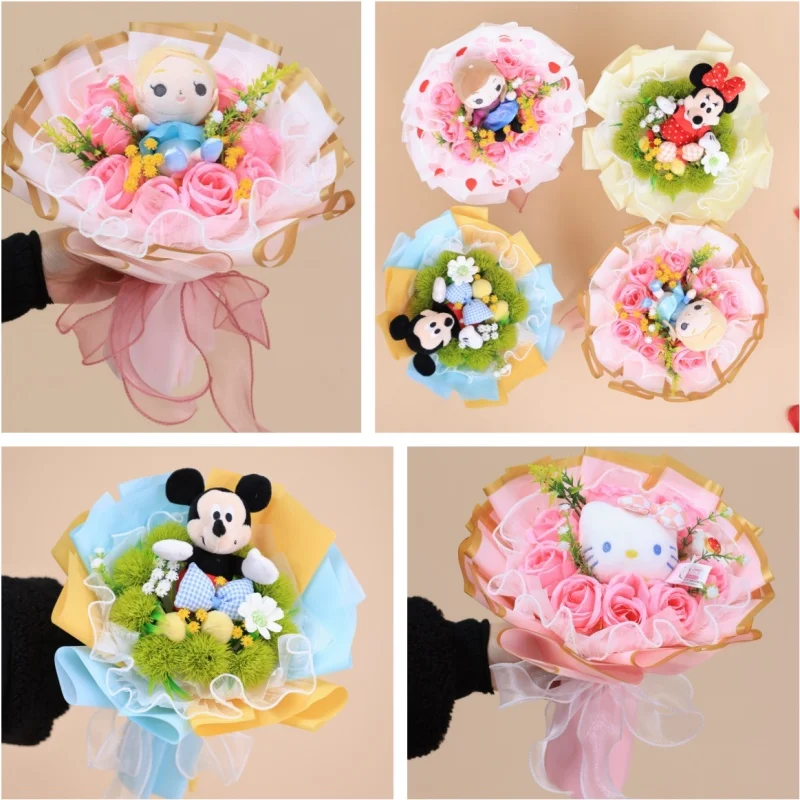 Muñecos de peluche de Hello Kitty Micky Mouse, colgante pequeño, ramos de flores creativos, regalos de cumpleaños y Navidad para niñas