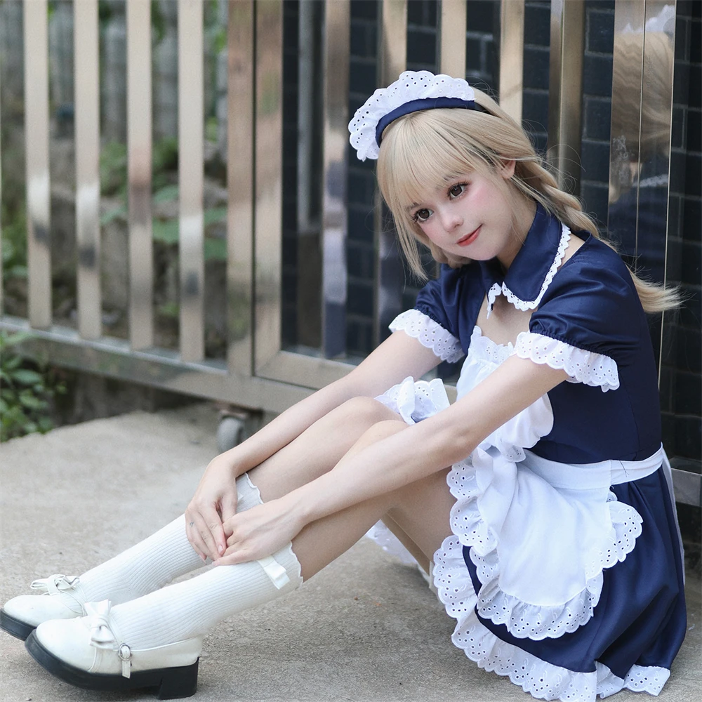 Japońska śliczna klasyczna pokojówka sukienka stroje Cosplay impreza z okazji Halloween odgrywanie ról Anime Lolita kelnerka kostium odzież sportowa