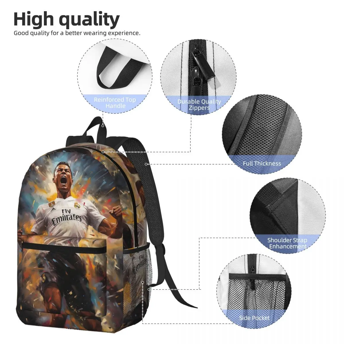 Cristiano Ronaldo Jumps Backpack Student BookBag Children School Bag Computer Shoulder Bags for Men Women