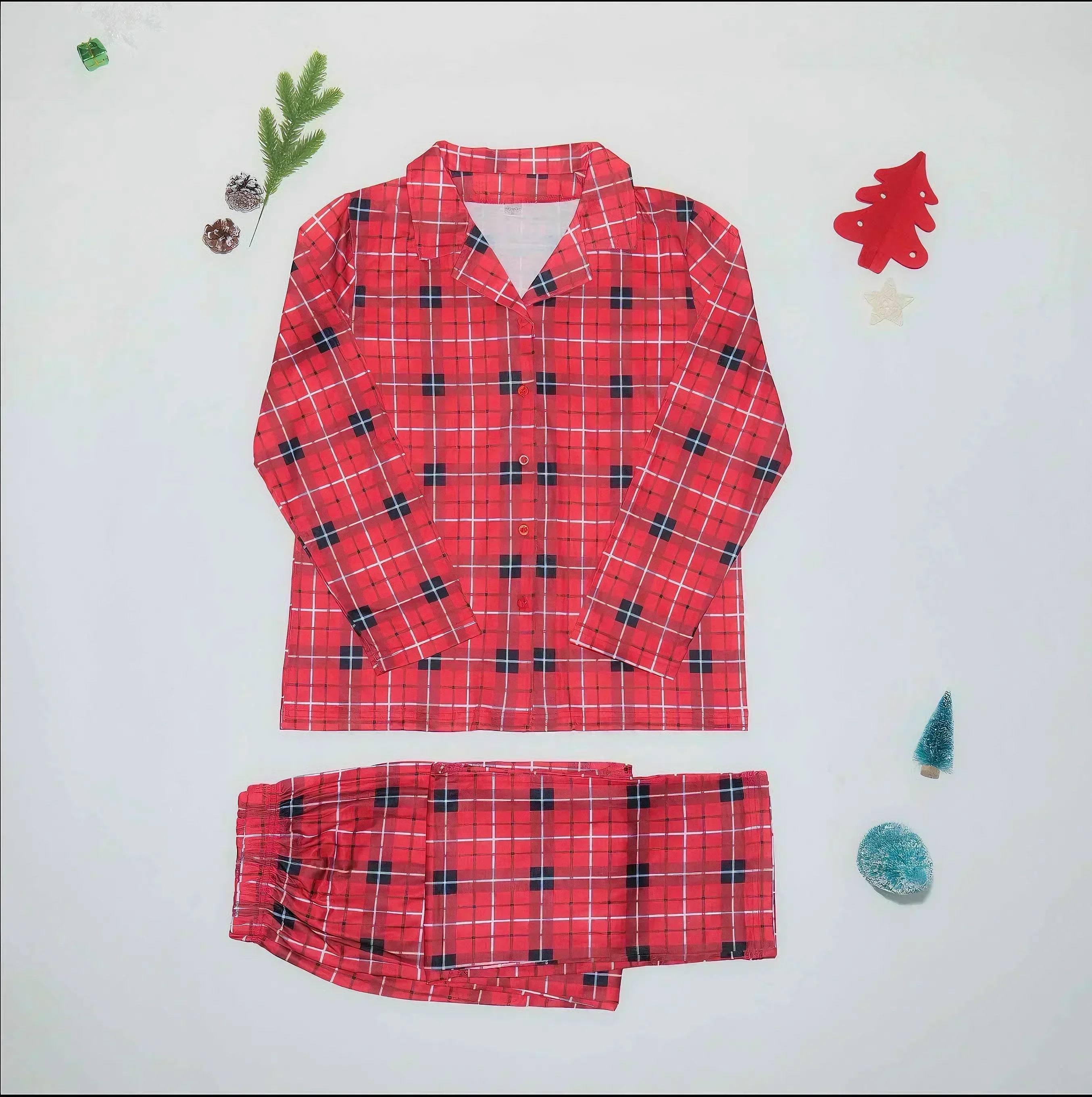 New 2024 Christmas Family Look Plaid Print Mom Dad Kids Matching Pajamas Set Baby Dog Romper Boys Girls Clothes Warm Soft Pyjama