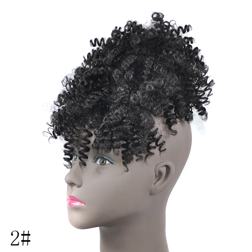 Afro Puff Updo Hair Drawstring Ponytail with Bangs Black Kinky Curly Hair Bun