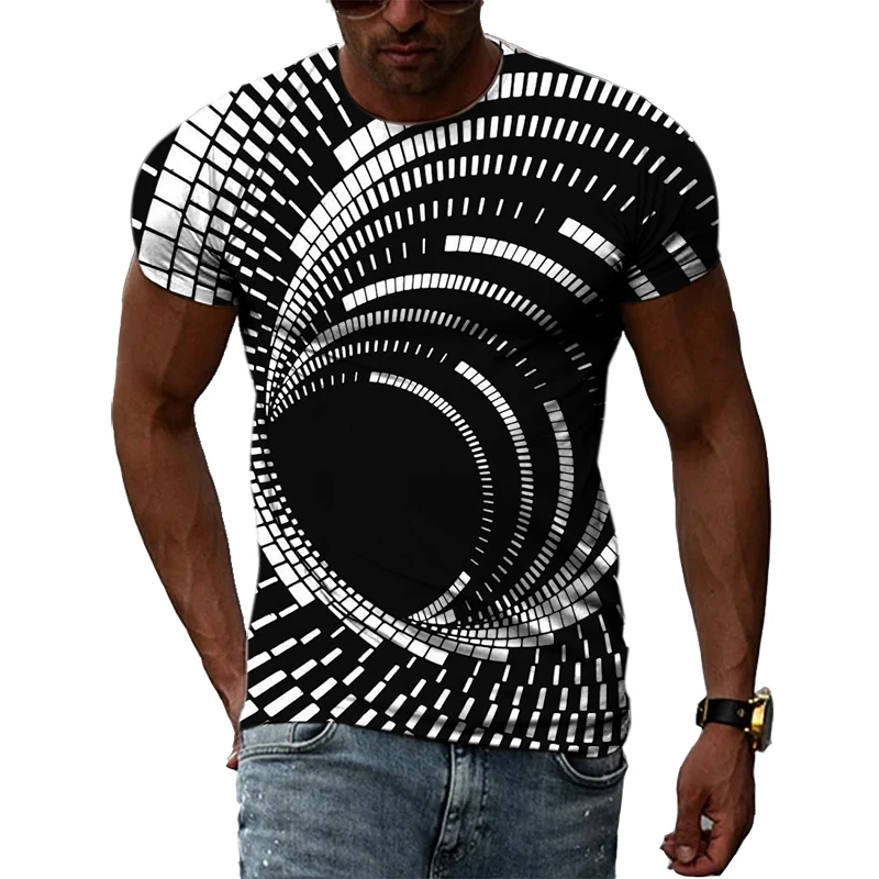 Summer New 3D Print Tunnel Vortex Men T-shirt Fashion Casual Three-dimensional graphic t shirts Trend O-Neck Streetwear Tees Top