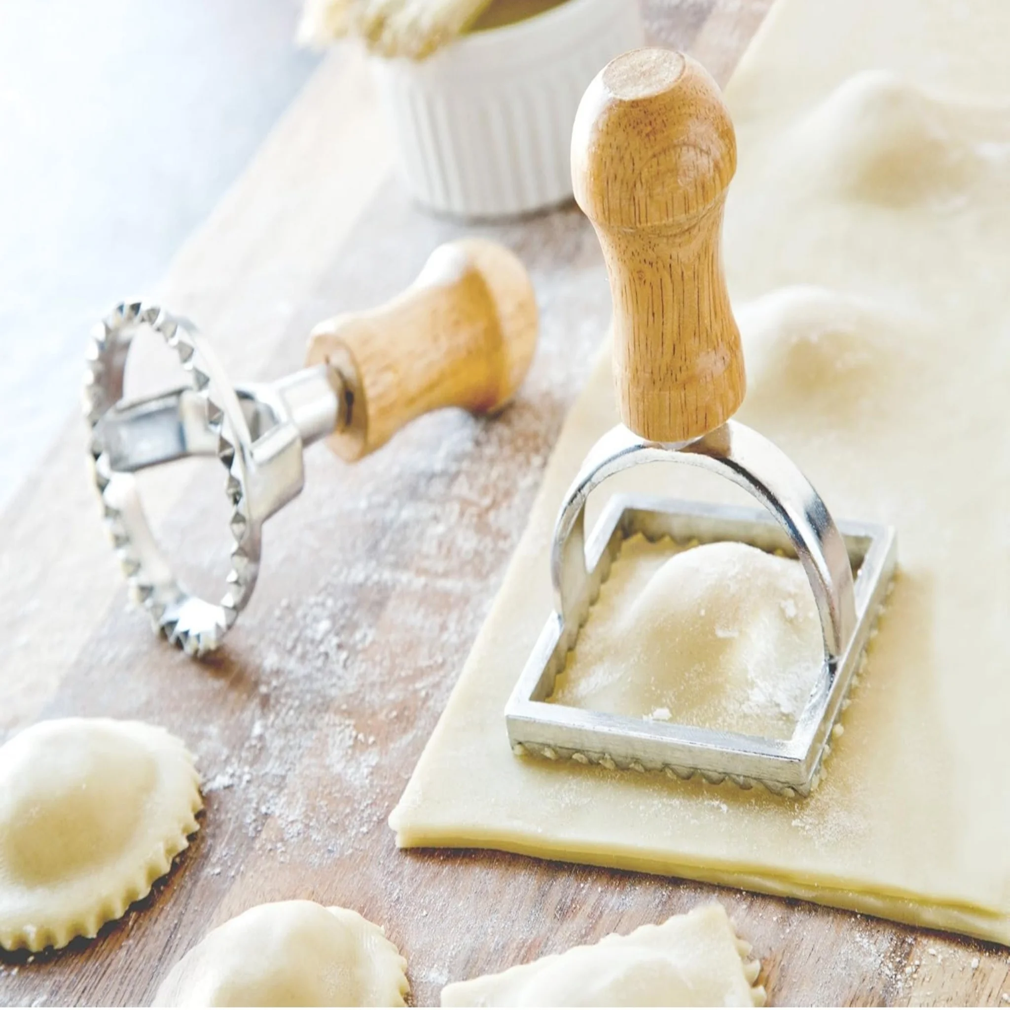 Juego de Moldes para Raviolis, Acero Inoxidable, Mango de Madera, Pasta Casera, Sellado Fácil, para Entusiastas de la Repostería