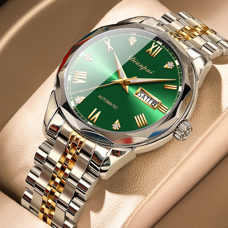 

Dianpai Men's Fully Automatic Mechanical Watch Stainless Steel Week Calendar Men's Night Light Waterproof Fashion Watch
