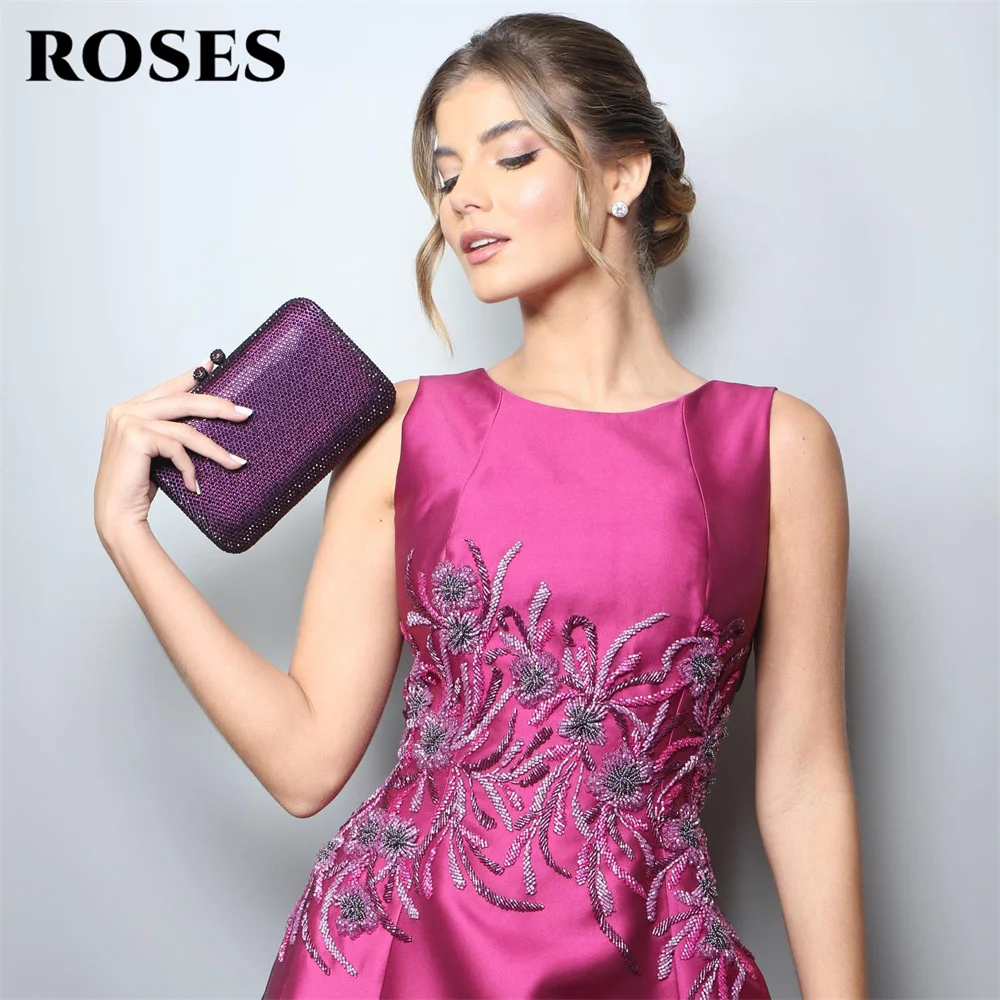 ROSES-vestido de noche largo con lentejuelas bordadas, traje de fiesta con cuentas, Estilo Vintage, fucsia