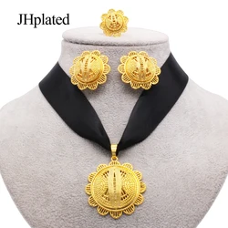 Eritrean Ethiopian Gold plated Luxury Bride Party wedding Jewelry Sets Necklaces Earrings Ring for Women set Dowry