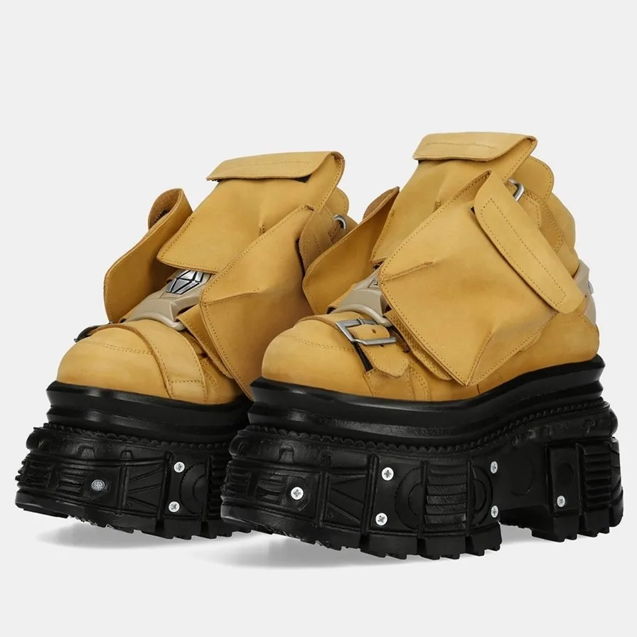 

Мужская обувь на платформе в испанском стиле Streetwear — ботинки в готическом стиле в стиле рок-панк с металлическими заклепками и карманами