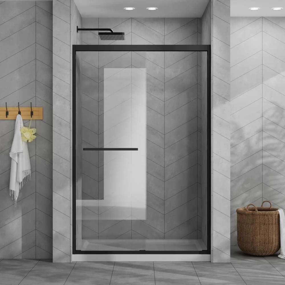 

Goodyo 48"x72" Sliding Shower Door Combo w/48" White Acrylic Base, Alum Frame, Double Slide, Temp Glass, Matte Black