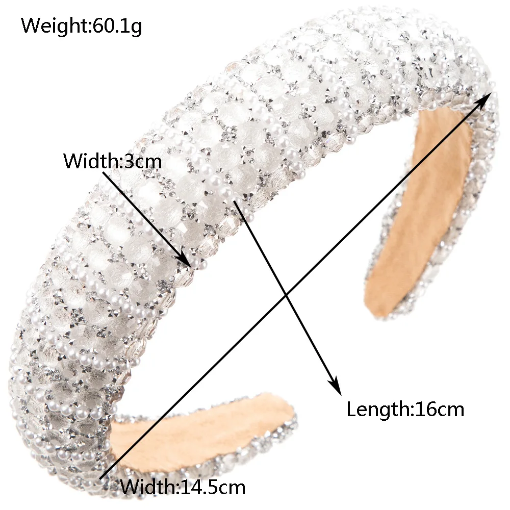 European and American New Rhinestone Pearl Sponge Headband Baroque Full Diamond Fashion All-Matching Wide-Edged Headband Women