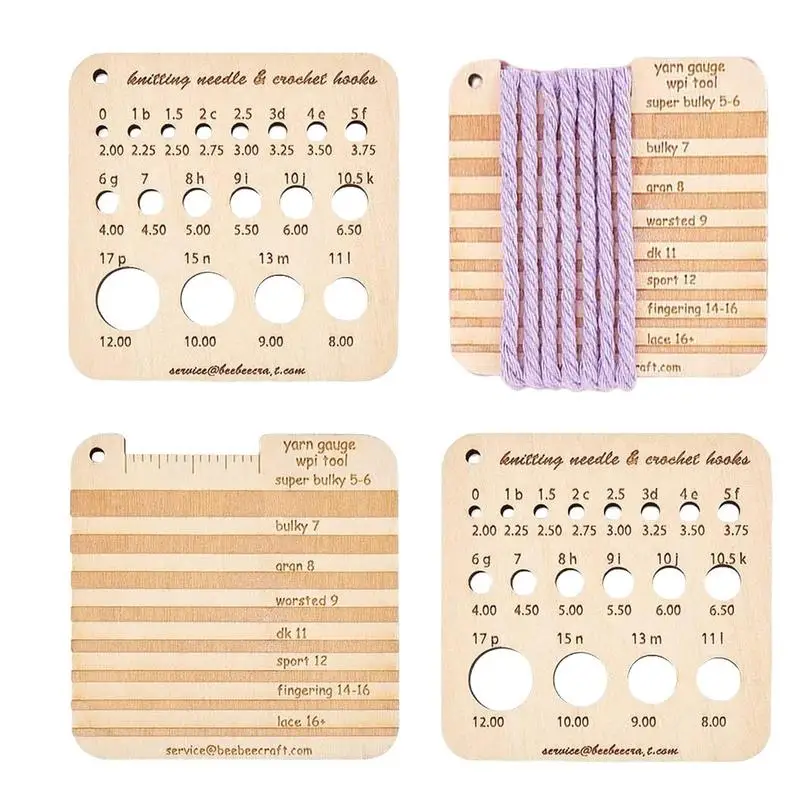 Wooden Knitting Needle Gauge Multifunctional Square Knitting Measuring Tool Knitting Needle Gauge Ruler Crochet Accessories