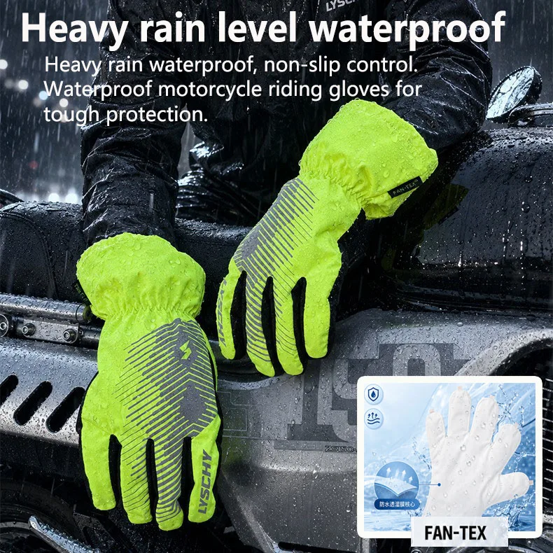 LYSCHY Heavy Rain Level Waterproof Motorcycle Riding Gloves FAN-TEX Inner Liner Touch Screen Non-slip Men Women Riding Equipment