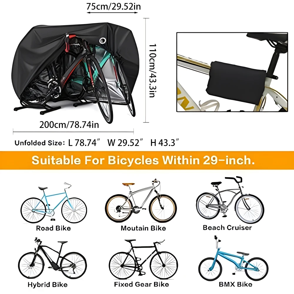 Bike Cover For 2 Bikes Outdoor Waterproof Bicycle Cover Rain Sun UV Dust Windproof With Lock Hole