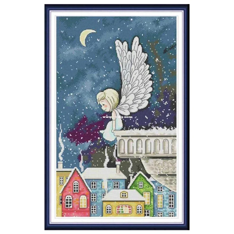 Counted Cross Stitch Kit, Lovely Gold Collection, Snow Angel, Moon, Night Fairy, On the Roof, Colorful Small House, 10350