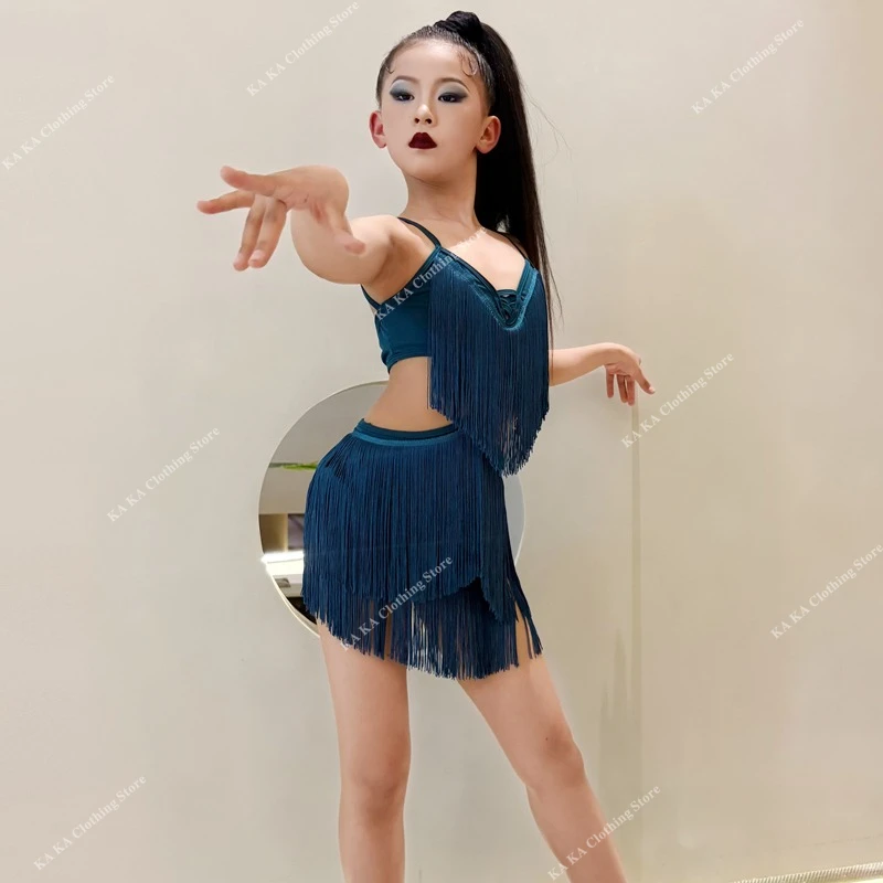 Fringe Rumba Latin Dans Jurk Meisjes Dans Rok Kwastje Salsa Tango Samba Kostuum Kinderen Competitie Ballroom Dans Jurken