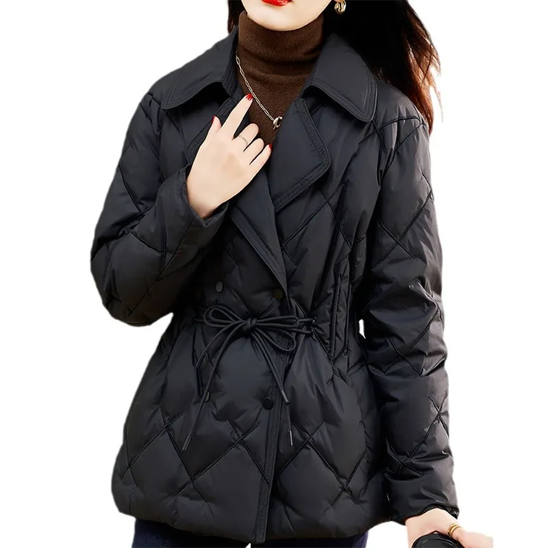 Women\'s Light Down Quilted Jacket with Collar, Slim Short Clothes, Warm Top, New Fashion, Autumn and Winter