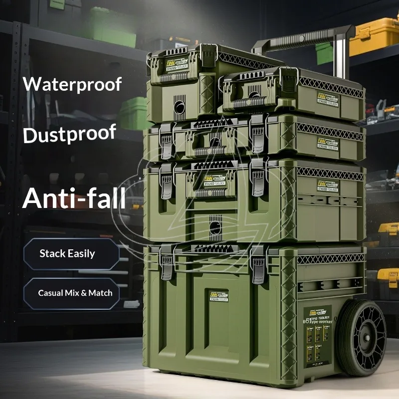 Heavy Duty Lockable Metal Tool Storage Box Stackable Portable Garage Tool Case With Removable Tray