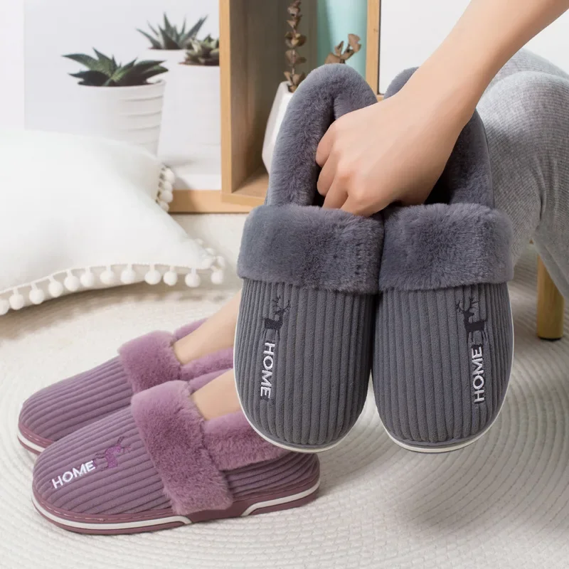 Women Men Couples Warm Slippers New Fashion Winter Soft Plush Home Slipper Non Slip Bedroom Slides Indoor Comfort Furry Shoes