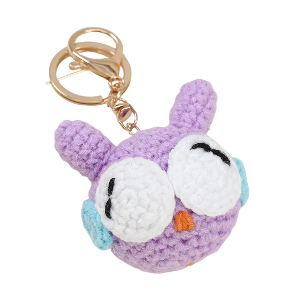 Cartoon Design Crochet Keychain Hand Woven Three-Dimensional Animal Keychain Mini Size Wool Crocheted Woven Doll Keychain