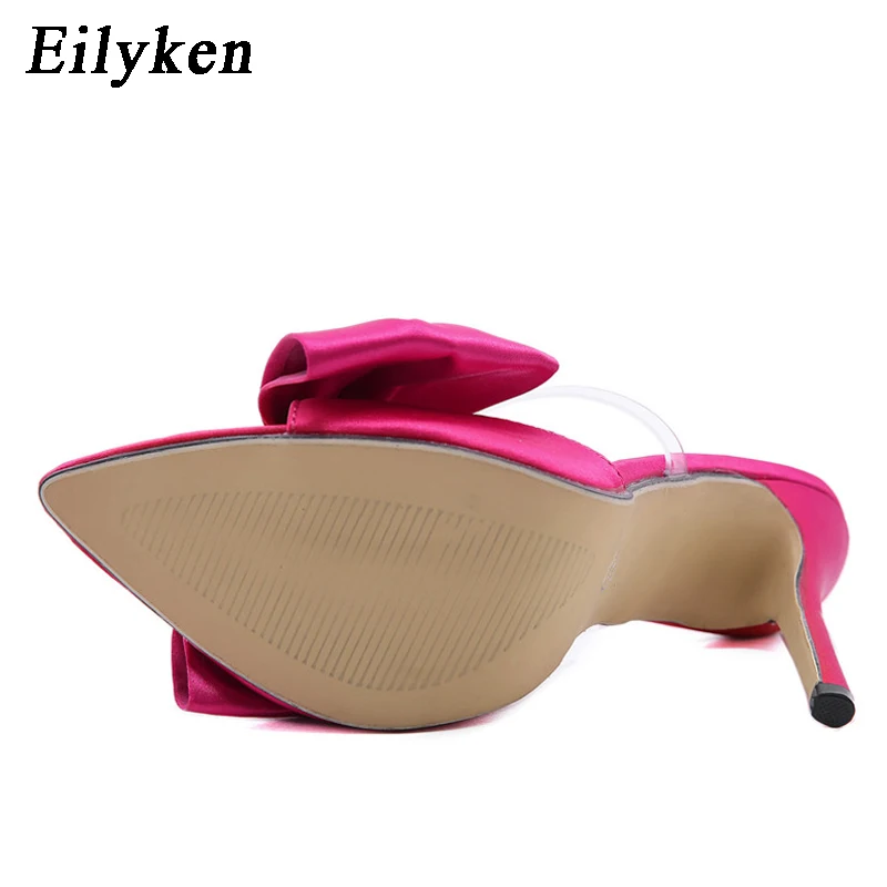 Eilyken Fashion Design Butterfly-Knot damskie kapcie PVC przezroczyste spiczaste noski szpilki Stiletto buty zielone sandały