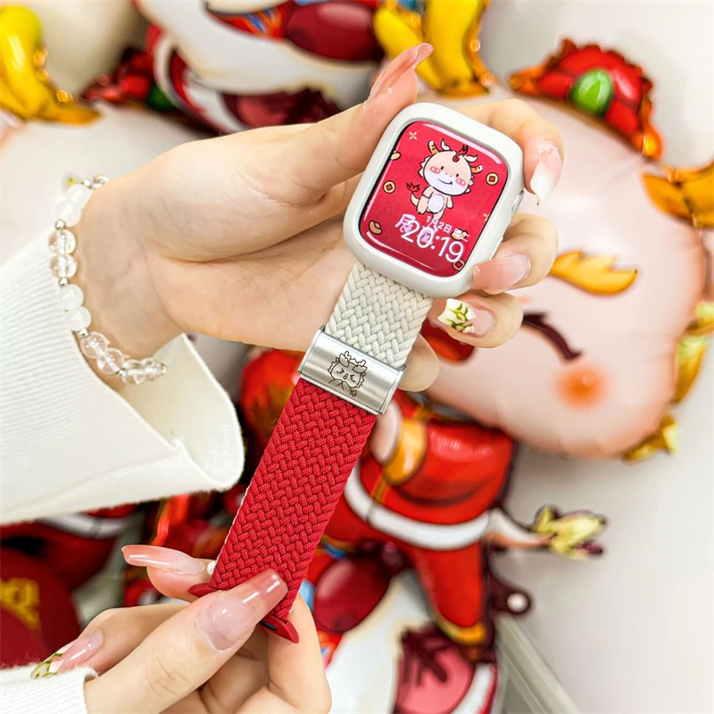 2024 New Cute Nylon Strap For Apple Watch 49 45 41 44 42mm Dragon Magnetic Buckle Bracelet For iwatch Series 9 8 7 6 SE 5 Ultra2