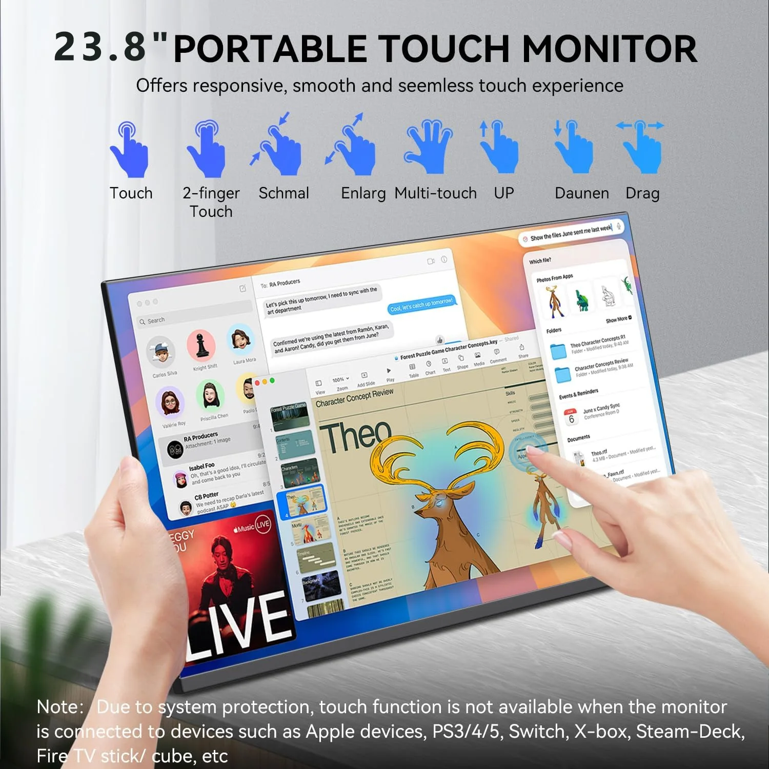 23.8 Inch Touch 120Hz Portable Monitor 1920*1080 FHD IPS 100%sRGB Lightweight Travel External Screen Compatible with Laptop PC