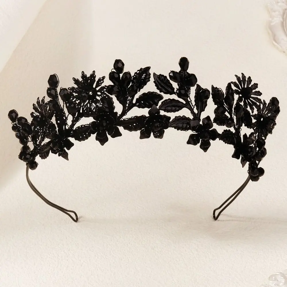 

Fashion Headwear Black Diablo Handmade Crown Hair Accessories Styling Tools Hairband Crystal Beaded Tiara Gift