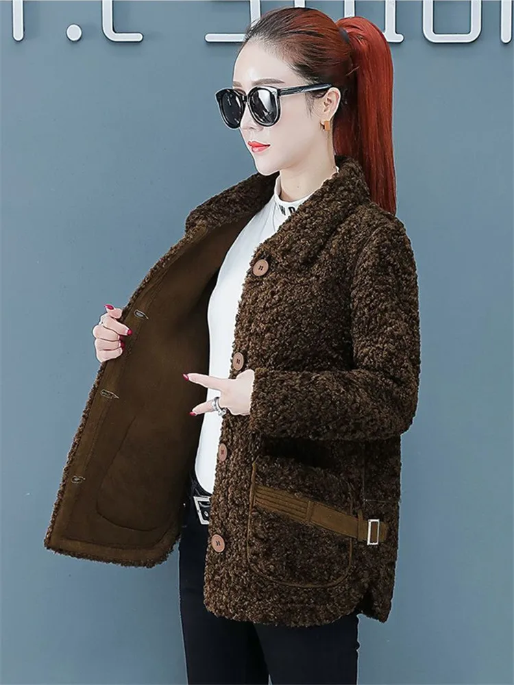 2023 Autumn Winter Women Clothes Lamb Wool Coat Korean Fashion Single-breasted Warm Faux Fur Jacket Femme Chaquetas Para Mujeres