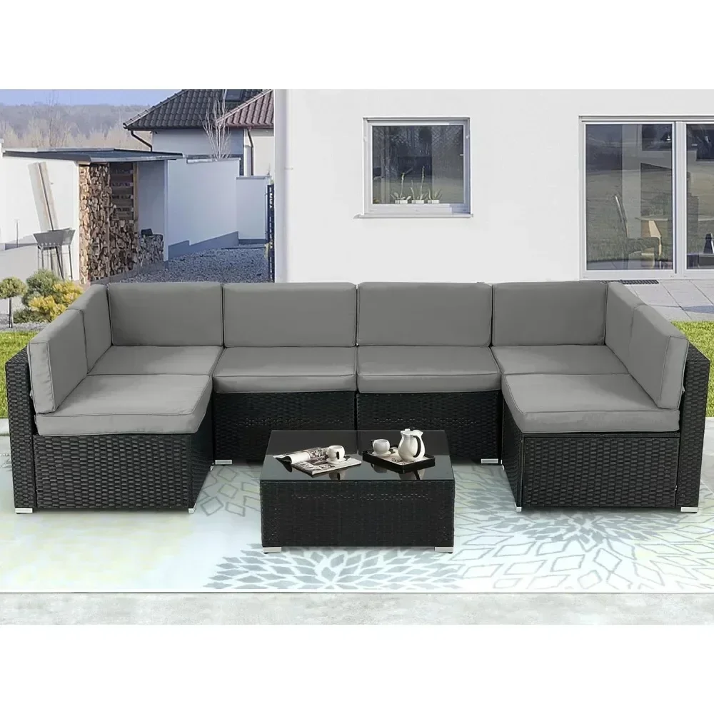 

Patio Furniture Sets, 7 Piece PE Rattan Wicker Sofa Set, Outdoor Sectional Furniture Chair Set, Outdoor Furniture Sets