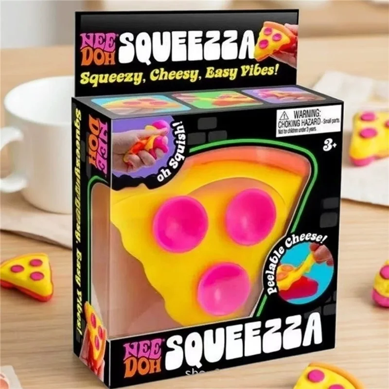 Needoh Peace Cake Pizza Slice Decompress Sensory Fingertip Toy Soft Stretchable Squeeze Heal ADHD Relief Anxiety Calming Toy