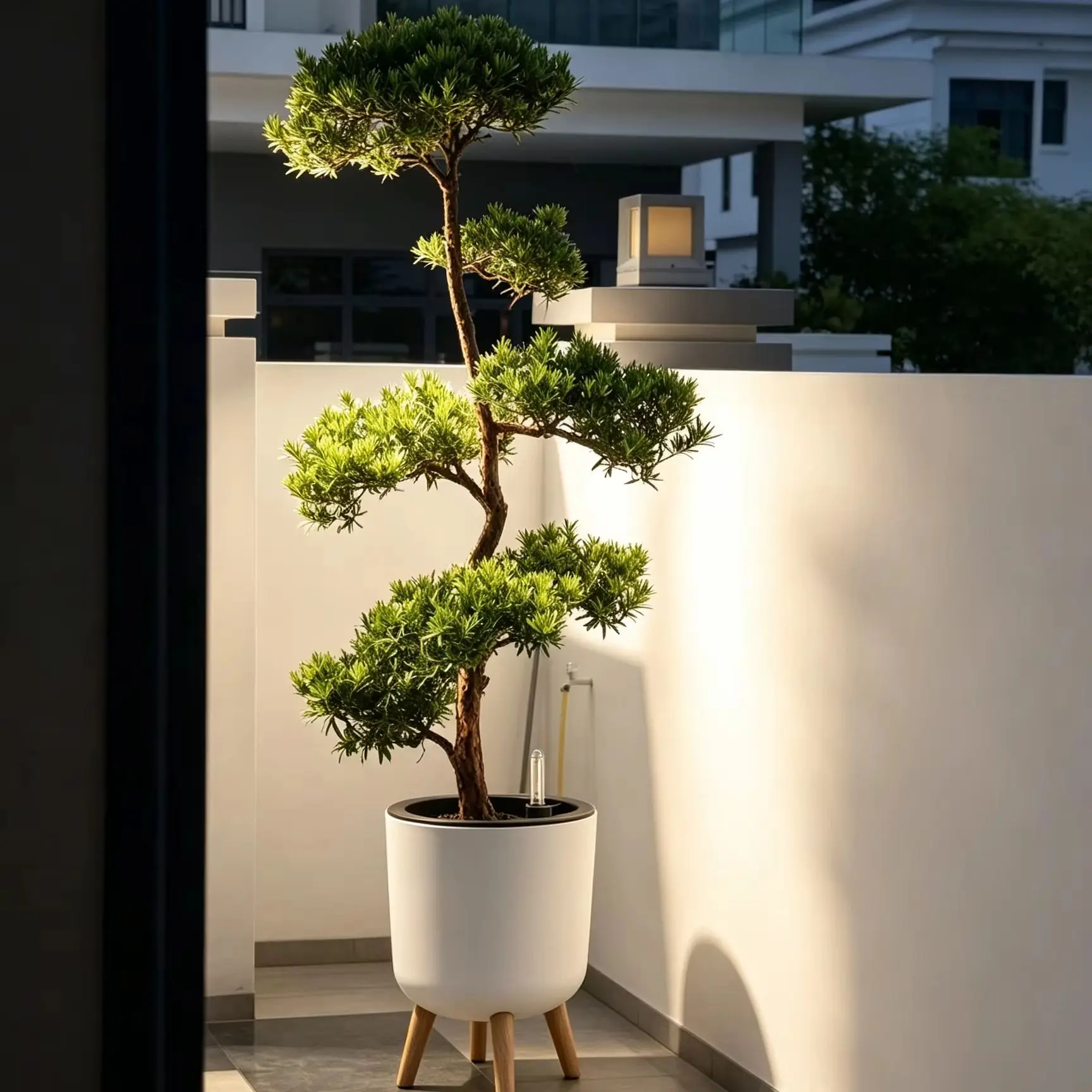 Self-watering Floor Standing Planter, Decorative Indoor Plant Pot with Tripod Support & Water Level Indicator