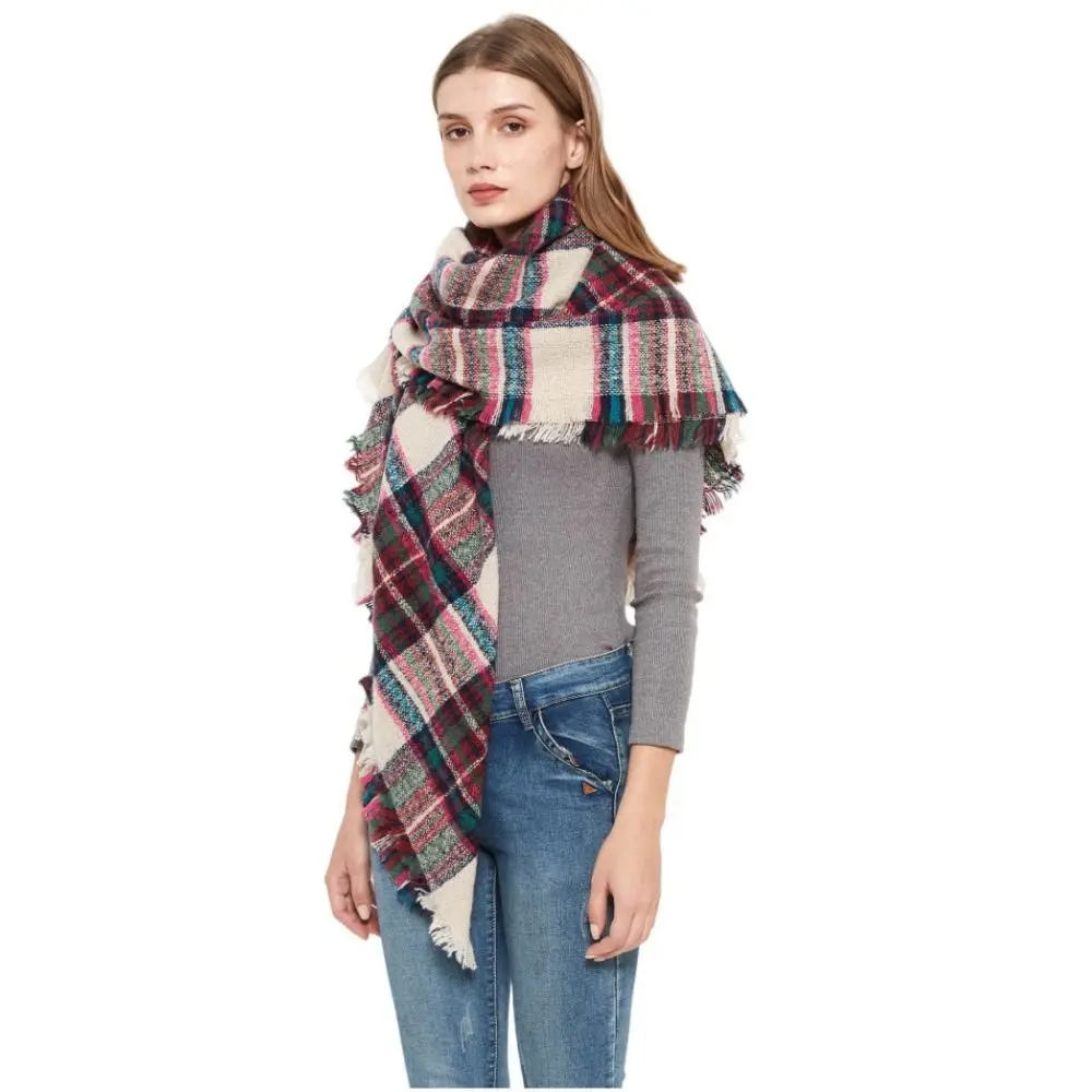 Elegant Wool Plaid Scarf Tassel Warm Winter Scarves Korean Style Thicken Winter Scarf Girl