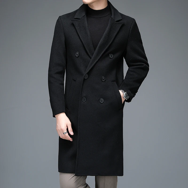 Men's Cashmere Coat Soft Warm Fabric for Winter Grey Navy Black Double-Breasted Tailored Fit Overcoat Business Casual Outfit New