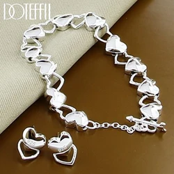 DOTEFFIL 925 Sterling Silver Heart Bracelet Earring Set For Woman Man Wedding Engagement Party Fashion Charm Jewelry
