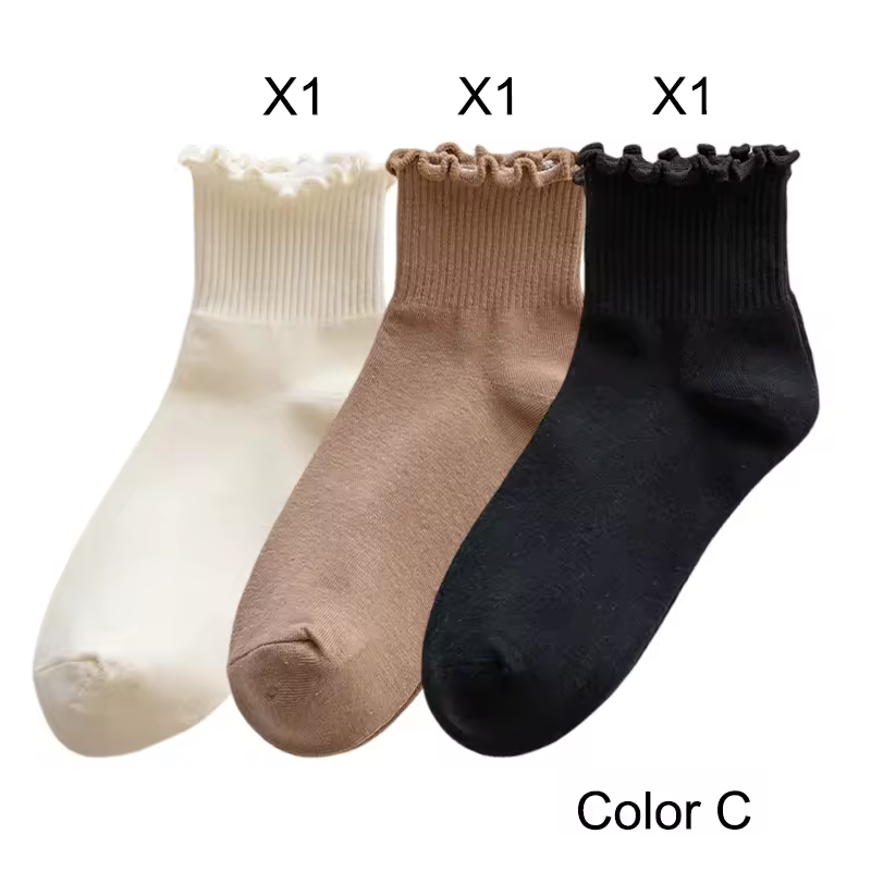3 Pairs/Lot Cute Socks For Women New Japanese Style Breathable Girls Short Socks Kawaii Solid Socks Frilly Ruffle Socks Casual - Image 12