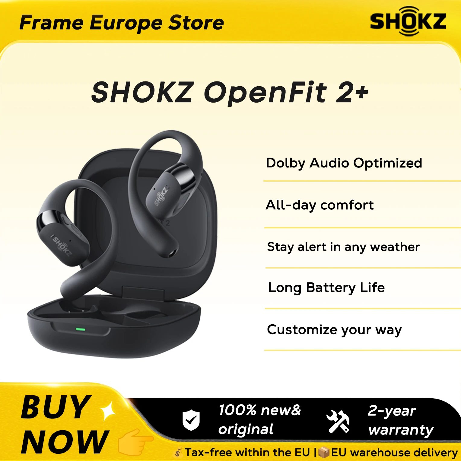 SHOKZ OpenFit 2+ T921 �couteurs sans fil compatibles Dolby Audio 48 heures d'autonomie R�sistance � l'eau IP55 Charge sans fil USB-C Nouveau T921