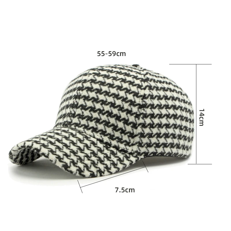 Women's Baseball Cap Adjustable 55-59cm Geometric Pattern Houndstooth Design Polyester Perfect for Fall and Winter Duckbill