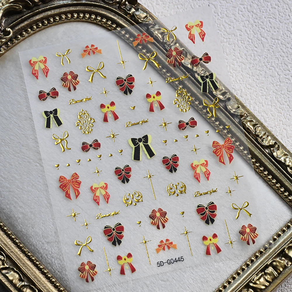 1Sheet 5D Exquisite Butterfly Nail Sticker Luxury Bronzing Pink Blue Butterfly Bow Nails Art Sliders 10*8cm Adhesive Nail Decals