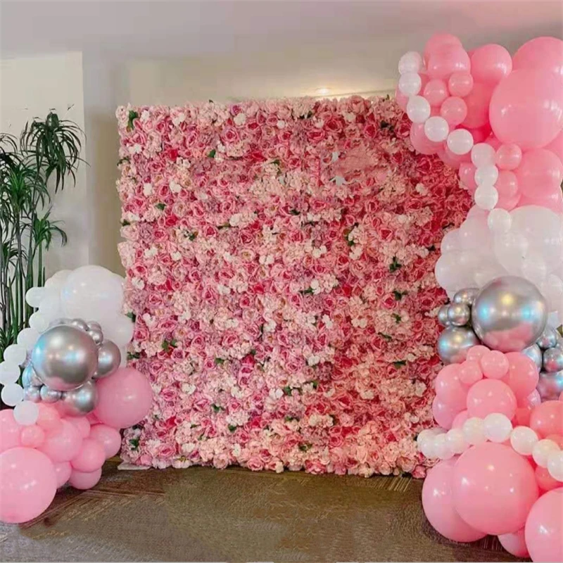 40X60cm Silk Rose Artificial Flowers Wall Panels 3D Home Decor Birthday Party Weeding Shop Backdrop Decoration Flower Wall