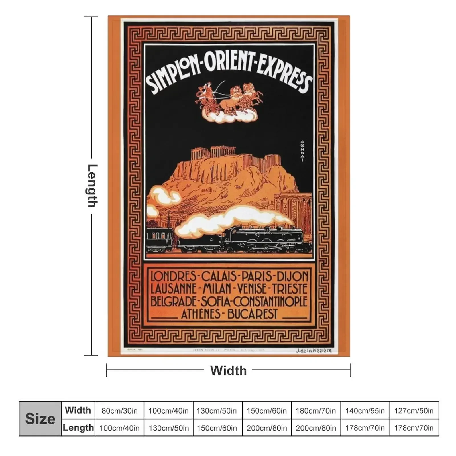 Art Deco Orient Express advertising Athens travel ad Throw Blanket couch cozy soft plush fuzzy picnic outdoor blanket